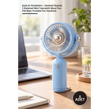 Yenilig 5 Adet Şarjlı El Vantilatörü – Hareketli Başlıklı, 3 Kademeli Mini Taşınabilir Masa Fanı F60 Mavi, Portable Fan Handheld