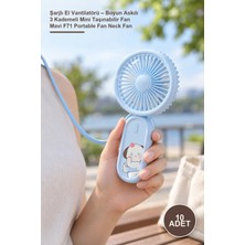 Yenilig 10 Adet Şarjlı El Vantilatörü – Boyun Askılı 3 Kademeli Mini Taşınabilir Fan Mavi F71 Portable Fan Neck Fan