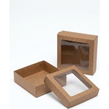 StepCo Pencereli Kraft Kutu, 10 Adet, 15X15X6 cm Hediye ve Kurabiye Kutusu, Karton Kargo Paketleme Kutusu
