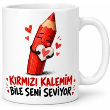 Ecotrend Kırmızı Kalem Tasarımlı Porselen Kupa - Model 1010 ECO123