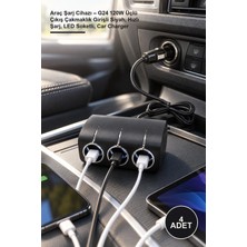 Yenilig 4 Adet Araç Şarj Cihazı – G24 120W Üçlü Çıkış Çakmaklık Girişli Siyah, Hızlı Şarj, LED Soketli, Car Charger