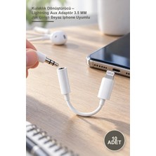 Yenilig 10 Adet Kulaklık Dönüştürücü – Lightning Aux Adaptör 3.5 mm Jak Girişli Beyaz Iphone Uyumlu