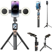 Simple Is Beauty 170CM Akıllı Selfie Çubuğu – Tripod Tasarımlı, 2 Halkalı Işıklı, Kablosuz Uzaktan Kumandalı, Dijital Ekranlı ve Ekran Yansıtma Destekli Çok Fonksiyonlu Selfie Stick, SS23, Siyah