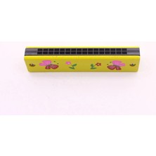 Uravas Store Uraselect 1 Adet Ahşap Mızıka 16 Delikli Çift Sıralı Sarı Desenli Çocuk Mızıka