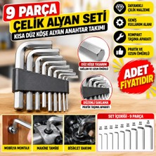 TKÇ 9 Parça Çelik Alyan Seti Kısa Düz Köşe Alyan Anahtar Takımı