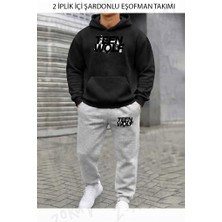 Zoka Wear Logo Dizi Teen Wolf Baskılı Üst Siyah Alt Gri Kapşonlu Takım