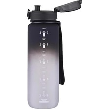 1000ML Büyük Boy Soft Touch Çift Renk Motivasyon Tritan Su Matarası (Siyah-Beyaz)