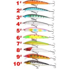 10 Adet 10CM 9gr Minnow Sahte Olta Yem Seti Rapala 1m Derinlik 10 Farklı Renk Karbon Çelik Iğne