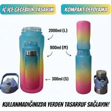 MSP Motivasyonel Matara Seti, Iç Içe Geçebilir Tasarım, 2000ML, 900ML ve 300ML, Gradyan Renk Seçenekleri, Sticker ve Pipet Hediyeli (Gece Yarısı)