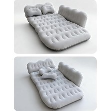 MSP Araç Arka Koltuk Şişme Yatak 130X70X10 cm Elektrikli Pompalı, Araç Içi Kamp ve Seyahat Hava Yatağı, Pvc Flok Kumaş, 2 Boyun Yastığı ve Taşıma Çantalı Gri