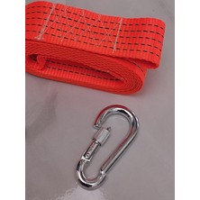 MSP Halatı 3 Ton 5 M (Çekme Halatı) Kumaş 10 mm Vidalı Metal Çengelli Karabinalı, Turuncu Kumaş Çeki Halatı, 5 cm Genişlik 2mm, Yüksek Dayanıklı, Çelik Uçlu Araba Çekme, Oto Çeki