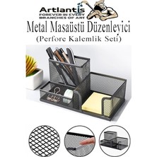 MSP Metal Kalemlik Seti 3 Lü Kombo 1 Paket Fileli Perfore Siyah Kalemlik Ataşlık Kağıtlık Küpnotluk Düzenleyici