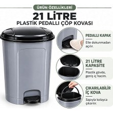 MSP Home 21 Litre Plastik Pedallı Çöp Kovası Iç Hazneli Iç Kovalı Kapaklı Çöp Kutusu, Pedallı Çöp Kutusu, Büyük Boy Mutfak Banyo Ofis Çöp Kovası(Gri)