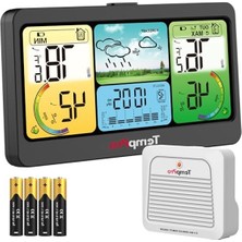 Velora Thermopro TP280B 17.8 cm Ekranlı, Wi-Fi Destekli Akıllı Iç ve Dış Mekan Hava Tahmin Istasyonu ve Barometre (300M Menzilli Şarjlı Sensör)