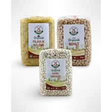Bakliyat Seti - Organik Pilavlık Bulgur 750 G Organik Nohut 750 G Organik Kuru Fasulye 750 G