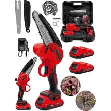 Alman 198 Vf 10 Ah 25 cm Bakır Sargılı Akülü Dal Kesme Budama Testere Bıçkı Makinesi Kırmızı