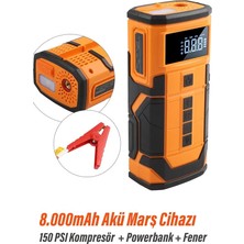 Takviye Cihazı Hava Kompresörü Lastik Şişirme 150PSI 800A Güç 8000MAH Powerbank