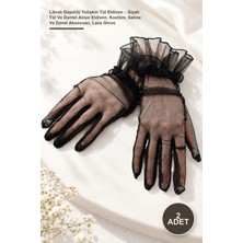 Yenilig 2 Adet Likralı Güpürlü Yetişkin Tül Eldiven – Siyah Tül ve Dantel Abiye Eldiven, Kostüm, Sahne ve Davet Aksesuarı, Lace Glove