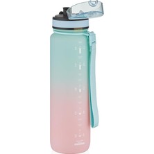 Herovia 1000ML Çift Renkli Sızdırmaz Bpa Içermez Kilitlenebilir Kapaklı Motivasyonel Tritan Su Matarası (Su Yeşili-Pembe)