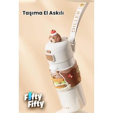 Herovia 480 ml Tek Kapak Çift Kullanım Pipetli/pipetsiz Taşıma El Askılı Vacum Cup/çelik Termos -FFD9351-480