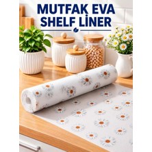 Alvo Store Mutfak Eva Shelf Liner Şeffaf Astar Kaymaz Dolap Içi Çekmece Örtüsü Papatya Desen Mat 45CMX10 Metre