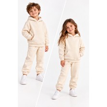 Atlas Kids Kız Erkek Çocuk 3 Iplik Şardonlu Kışlık Kapüşonlu Eşofman Takımı 2-8 Yaş