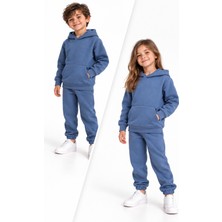 Atlas Kids Kız Erkek Çocuk Şardonlu Kışlık Kapüşonlu Eşofman Takımı 2-8 Yaş