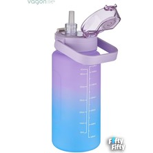 1500ML -Yenilenen Renkler- Pipetli/pipetsiz Kullanım Çift Renk Softtouch Motivasyon Matarası Çıkartma Hediyeli