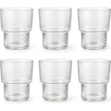 Bomii Piramit 6’lı Cam Su ve Meşrubat Bardağı Seti, Dokulu Şeffaf Kademeli Tasarım, Limonata, Meyve Suyu ve Soğuk Içecek Sunum Takımı