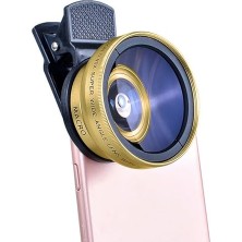 Bomii 2’si 1 Arada Klipsli Telefon Kamera Lensi 0.45X Ultra Geniş Açı 10X Makro 37MM Evrensel 49MM Uv Port Gold