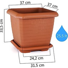 Bomii HK03 Hisar Kare Saksı No:3 Tabaklı 37 Cm, 25,5 L Mocha
