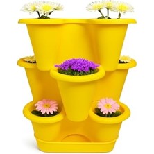 Bomii 3 Katlı Şanslı Yonca Tasarımlı Dekoratif Saksı Seti, 26.5 x 26.5 Cm, Çiçek ve Bitki Sebze Yetiştirme, Bahçe Salon Mutfak Saksı Seti (Sarı)