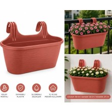 Bomii Pratik Dayanıklı Şık 6,3lt Kiremit Sahra Askılı Saksı 38X27X26CM Balkon Korkuluk Dekoratif Askılı Sepet