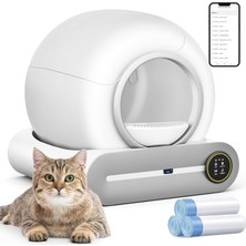 Bomii Akıllı Otomatik Kedi Tuvaleti - 74L Geniş Kapasiteli, App Kontrollü, Kendini Temizleme Özelliği, Negatif Iyonlu Koku Giderme ve Sterilizasyon, Sağlık Bilgileri Takibi, Çoklu Kedi Kullanımına Uygun