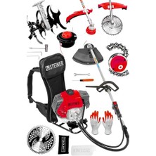 Bomii Steiner Alman 16 Hp Tam Profesyonel Sırt Tipi Benzinli Tırpan Ot Çalı Çim Biçme Makinesi Kırmızı + Çapa Aparatı