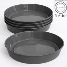 Bomii Saksı Tabağı Klasik Tabak Parlak Plastik Altlık (Antrasit, 14CM)