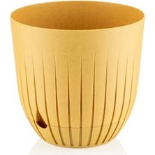 Bomii Çizgi Saksı Plastik Delikli Tabaklı Çiçek Saksısı (1 Adet, Sarı, 10 Litre)