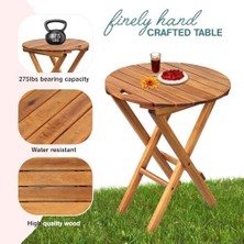 Bomii 60X50X40 cm Ahşap Katlanır Yuvarlak Kamp Masası | Piknik, Bahçe ve Balkon | Kolay Taşımalı - Doğal Bambu Rengi