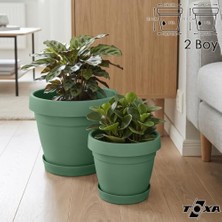 Bomii Tabaklı Delikli Plastik Çiçek Saksısı, 9 ve 5.5 Lt 2 Boy, Yeşil