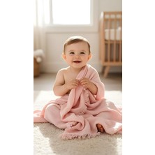 Ceylan Adam 4 Katlı Müslin Bebek BATTANIYESI,%100 Pamuk, Püsküllü Kenarlı, 115X100 Cm, 230 Gram, Çok Amaçlı, Havuz ve Banyo Kullanımına Uygun (Toz Pembe)