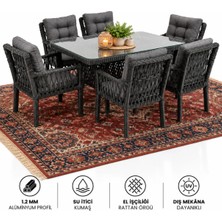 Çavdar Group Oslo 6 Kişilik Raddan Masa Takımı 90X160 Masa Minderli Raddan Koltuk Bahçe Balkon Teras Takımı