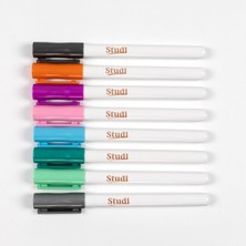 Studi Çerçeveli Gümüş Fosforlu Kalem 8'li Set, Renkli Kapaklı Fosforlu Kalem
