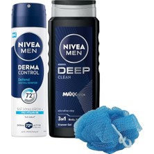 Ceylan Adam Men Erkek Deep Dimension Duş Jeli 500ML ve Sprey Deodorant Derma Control Defend 150ML, Lif Hediyeli