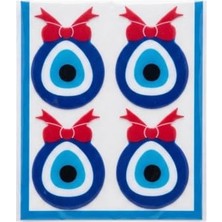 Trendexa Kurdeleli Nazar Boncuğu Sticker - 4 Adet, 4.5x6 Cm, Yapışkanlı Koruyucu Göz Etiketi, Dekoratif Oto ve Eşya Süsü