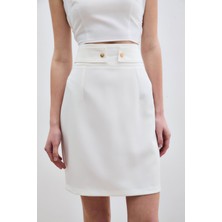 Sateen Çıt Aksesuarlı Mini Etek - Krem