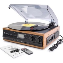 Trendexa Looptone TR-27WEC Bluetooth Nostaljik Pikap + Kaset Çalar ve Radyo + 33/45/78 Uyumlu + Ev Tipi Müzik Sistemi