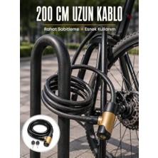 Trendexa 24 mm Kalın Çelik Halatlı Motosiklet ve Bisiklet Kilidi 200 cm Anahtarlı Güvenlik Kilidi