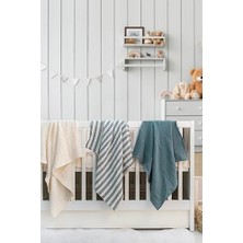 Trendexa Müslin Örtü & Battaniye 3'lü SET%100 Pamuk Oeko-Teks Sertifikalı 80X70 cm (Mavi-Ekru)
