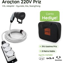 Plugen V2L Adaptör 8 Metre 3\'lü Uzatma Prizli - Hyundai / Kia / Ssangyong Uyumlu Araçtan 220V Priz Çıkışı
