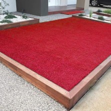 Trendexa Kesme Suni Yapay Kırmızı Çim Halı 7 mm Balkon Teras Bahçe Dekoratif Kaymaz 100X950 cm